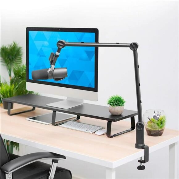 Adjustable Microphone Boom Arm [3/8’’ to 5/8’’ Screw Adapter] Suspension Scissor - Picture 3 of 6
